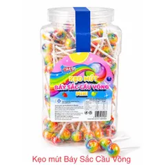 Hũ Kẹo Mút Bảy Sắc Cầu Vồng Mini (Hủ 200 cây) Vị ngọt dịu thơm hương trái cây