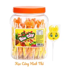 Kẹo mút Dâu Tây Candy (Hủ 50 cây) hình thỏ, hình ngôi sao, hình que kem Vị trái cây ngọt thơm