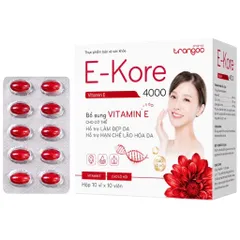 Viên uống Vitamin E-Kore 4000 Vitamin E Đỏ (Hộp 100 viên) Hỗ trợ làm đẹp da, dưỡng ẩm, hạn chế lão hóa da, giảm nếp nhăn