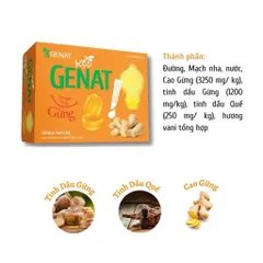 Kẹo Gừng Genat (Hộp 100 viên) Hỗ trợ giúp giảm say xe, giải cảm, ấm bụng, tiêu đờm.