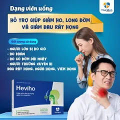 Viên uống giảm ho Heviho (Hộp 20 viên) Hỗ trợ giảm ho, long đờm, và giảm đau rát họng do ho kéo dài.