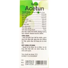 Siro ho bổ phế Acetun (Chai 100ml) Hỗ trợ giảm ho, giảm đờm và giảm đau rát họng do viêm họng.