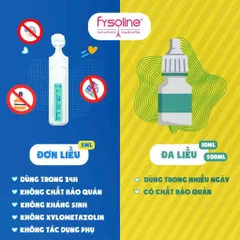 Fysoline xanh nước muối ưu trương- Hỗ trợ giảm nghẹt mũi, khô mũi cho bé (Hộp xanh 20 ống x 5ml)