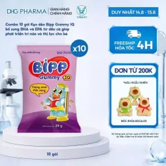 Combo 10 gói Kẹo dẻo Bipp Gummy 05 loại IQ/ Canxi/ Vitamin C/ C, B6, Kẽm/ Chất Xơ