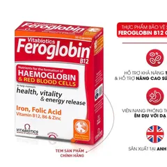 TPBVSK Vitabiotics FEROGLOBIN B12 Capsules Bổ Sung Sắt, Kẽm, Axit Folic, B6 Hỗ Trợ Tăng Khả Năng Tạo Máu, 30 Viên
