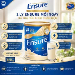Sữa bột Ensure của Úc giàu dinh fưỡng 850g có thể thay thế 1 bữa ăn nhẹ