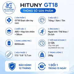 [Chính Hãng]Quạt Cầm Tay Hituny GT18 Làm Mát TEC Bán Dẫn – 8000mAh, 10000RPM, 3 Chế Độ Sử Dụng
