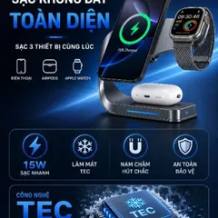 Đế Sạc Không Dây 3 Trong 1 TEC Làm Lạnh, Sạc Nhanh 15W Cho iPhone Apple Watch AirPods, Nam Châm Hút