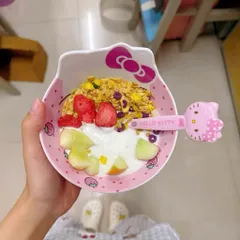 BỘ BÁT ĂN DẶM KÈM THÌA DĨA HÌNH HELLO KITTY HỒNG SIU CUTE - Tô Ăn Cơm, Đựng Salad, Ngũ Cốc Cho Bé Và Dân Văn Phòng