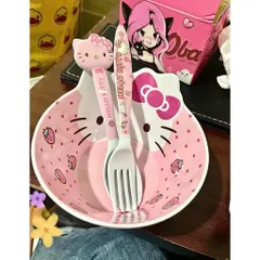 BỘ BÁT ĂN DẶM KÈM THÌA DĨA HÌNH HELLO KITTY HỒNG SIU CUTE - Tô Ăn Cơm, Đựng Salad, Ngũ Cốc Cho Bé Và Dân Văn Phòng
