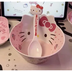 BỘ BÁT ĂN DẶM KÈM THÌA DĨA HÌNH HELLO KITTY HỒNG SIU CUTE - Tô Ăn Cơm, Đựng Salad, Ngũ Cốc Cho Bé Và Dân Văn Phòng