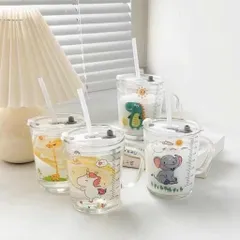 [THANH LÝ] Combo 3 Cốc Thủy Tinh Chia Vạch Kèm Ống Hút 400ml, Nắp Chống Tràn Họa Tiết Cute Cho Bé Uống Sữa, Pha Đồ Uống