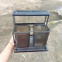 KỆ ĐỰNG DAO THỚT, ỐNG ĐỰNG ĐŨA MUỖNG ĐA NĂNG - Kệ Treo Tường Hoặc Để Bàn Kèm Khay Hứng Nước Cao Cấp, Màu Xám Hiện Đại