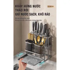 KỆ ĐỰNG DAO THỚT, ỐNG ĐỰNG ĐŨA MUỖNG ĐA NĂNG - Kệ Treo Tường Hoặc Để Bàn Kèm Khay Hứng Nước Cao Cấp, Màu Xám Hiện Đại