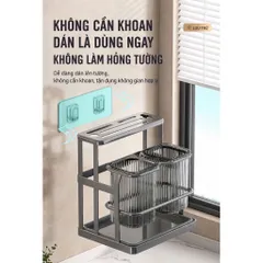 KỆ ĐỰNG DAO THỚT, ỐNG ĐỰNG ĐŨA MUỖNG ĐA NĂNG - Kệ Treo Tường Hoặc Để Bàn Kèm Khay Hứng Nước Cao Cấp, Màu Xám Hiện Đại