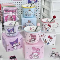 [Mã M08] Cốc Sứ Kèm Thìa Sanrio Siêu Cute - Ly Sứ 340ml Hình Hello Kitty, Kuromi, My Melody, Cinnamoroll Làm Quà Tặng