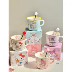 [Mã M08] Cốc Sứ Kèm Thìa Sanrio Siêu Cute - Ly Sứ 340ml Hình Hello Kitty, Kuromi, My Melody, Cinnamoroll Làm Quà Tặng