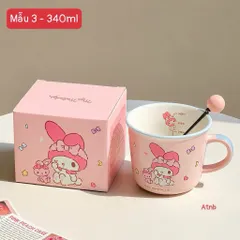 [Mã M08] Cốc Sứ Kèm Thìa Sanrio Siêu Cute - Ly Sứ 340ml Hình Hello Kitty, Kuromi, My Melody, Cinnamoroll Làm Quà Tặng