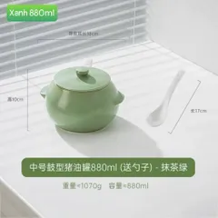 Âu Đựng Mỡ Heo, Hũ Đựng Gia Vị Bằng Sứ Cao Cấp Kèm Thìa – Thiết Kế Dáng Tròn Sang Trọng, Nhiều Dung Tích (880ml/1550ml)