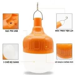 Bóng đèn LED sạc tích điện 150W với 3 chế độ sáng, chống nước, dùng khi mất điện 813345