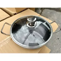 Chảo Inox Tổ Ong Sâu Lòng 28cm Cao Cấp - Chảo Chống Dính Toàn Phần 3 Lớp Dùng Cho Mọi Loại Bếp