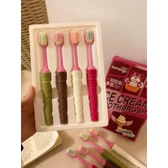 Sét 4 Bàn Chải Đánh Răng Ice Cream Lông Tơ Siêu Mềm Mịn - Bộ Bàn Chải Đánh Răng Hàn Quốc Có Hộp Đựng Cao Cấp 813433