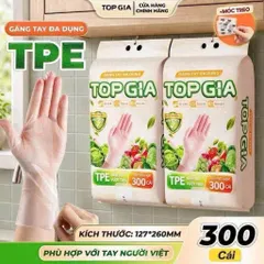 Găng tay đa dụng TPE Top Gia cao cấp dai mềm vượt trội, Hộp 300 cái thiết kế rút treo tiện lợi dùng nấu ăn