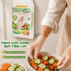 Găng tay đa dụng TPE Top Gia cao cấp dai mềm vượt trội, Hộp 300 cái thiết kế rút treo tiện lợi dùng nấu ăn