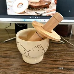 Cối Chày Sứ Kèm Nắp Gỗ 10cm - Cối Giã Tỏi Ớt, Nghiền Thảo Mộc, Gia Vị Phong Cách Hàn Quốc Trang Trí Bếp