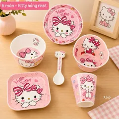 Bộ Bát Đĩa Nhựa Cao Cấp 6 Món Hình Hoạt Hình Đáng Yêu Cho Bé (Shin, Hello Kitty, Cinnamoroll)