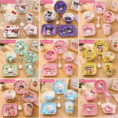 Bộ Bát Đĩa Nhựa Cao Cấp 6 Món Hình Hoạt Hình Đáng Yêu Cho Bé (Shin, Hello Kitty, Cinnamoroll)
