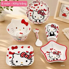 Bộ Bát Đĩa Nhựa Cao Cấp 6 Món Hình Hoạt Hình Đáng Yêu Cho Bé (Shin, Hello Kitty, Cinnamoroll)