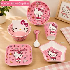 Bộ Bát Đĩa Nhựa Cao Cấp 6 Món Hình Hoạt Hình Đáng Yêu Cho Bé (Shin, Hello Kitty, Cinnamoroll)