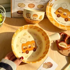 Combo Sét 4 Món Bát Sứ Đĩa Sứ Hình Bánh Mì Dễ Thương, Tô Chén Sứ Phong Cách Hàn Quốc Trang Trí Bàn Ăn, Set Quà Tặng