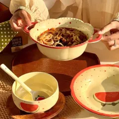 Bộ Bát Đĩa Gốm Sứ Decor Dễ Thương - Trọn Bộ Bát Tô Có Quai Ăn Mì, Bát Con Ăn Cơm, Đĩa Sứ, Thìa Đũa Họa Tiết Bánh Mì Cute