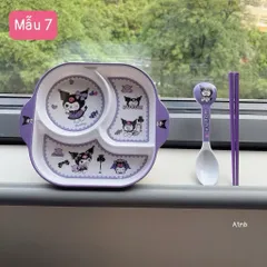 Khay Ăn Dặm, Khay Cơm Chia 3 Ngăn Hình Nhân Vật Hoạt Hình Đáng Yêu Cho Bé Kèm Đũa Thìa