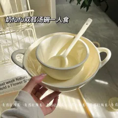 Bộ Sát Bát Đĩa Sứ Trắng Kem 6 Món Phong Cách Hàn Quốc - Tô Có Quai, Đĩa Trái Tim Decor Tinh Tế, Sang Trọng