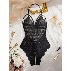 Bodysuits Đồ Lót Liền Thân Xẻ Đáy Ren Hoa Áo Ngủ 1 Mảnh  - N906 Đen