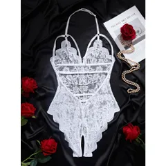 Bodysuits Đồ Lót Liền Thân Xẻ Đáy Ren Hoa Sexy - N906 Trắng