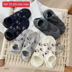 Set 5 đôi tất vớ nữ cổ cao họa tiết gấu, cotton mềm mại, co giãn – JIN-2512-CB5 813787