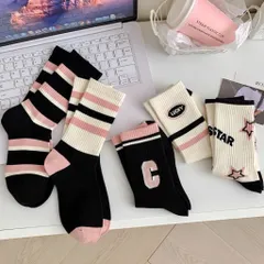 Combo 5 Đôi Tất Nữ Cổ Cao Phong Cách Hàn Quốc Ulzzang, Set Vớ Nữ Thể Thao Thêu Chữ STAR, Chữ C, Kẻ Sọc Cá Tính 813804