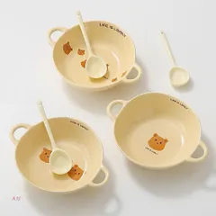 Sét Bát Sứ Gấu Life Is Lovely Kèm Thìa Cao Cấp - Bát Ăn Dặm Cho Bé, Tô Đựng Soup Có Hai Quai Cầm Gốm Sứ Decor Dễ Thương 813809