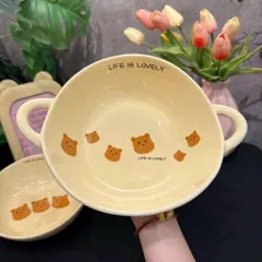 Sét Bát Sứ Gấu Life Is Lovely Kèm Thìa Cao Cấp - Bát Ăn Dặm Cho Bé, Tô Đựng Soup Có Hai Quai Cầm Gốm Sứ Decor Dễ Thương 813809