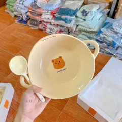 Sét Bát Sứ Gấu Life Is Lovely Kèm Thìa Cao Cấp - Bát Ăn Dặm Cho Bé, Tô Đựng Soup Có Hai Quai Cầm Gốm Sứ Decor Dễ Thương 813809