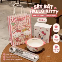 Sét Bát Ăn Kèm Thìa Đũa Hoạt Hình Sanrio (My Melody, Kuromi, Cinnamoroll) 350ml Kèm Hộp & Túi Giấy Làm Quà Tặng Cute