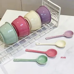 Bộ Bát Ăn Cơm Gốm Sứ Pastel Kèm Thìa Cao Cấp - Chén Sứ Decor Phong Cách Hàn Quốc Macaron Xinh Xắn 813831