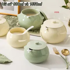 Âu Đựng Mỡ Heo, Hũ Đựng Gia Vị Bằng Sứ Cao Cấp Kèm Thìa – Thiết Kế Dáng Tròn Sang Trọng, Nhiều Dung Tích (880ml/1550ml) 813855