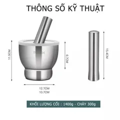 Bộ Chày Cối Inox 304 Có Nắp Đậy, Chày Cối Nguyên Khối Dã Đồ Cực Nhuyễn Mịn Tiện Lợi Cho Gia Đình 813959