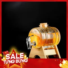 Bình Đựng Rượu Thuỷ Tinh kèm vòi và Giá Đỡ Gỗ dung tích 1 lít 813998