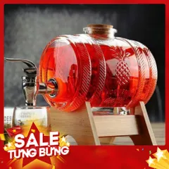 Bình Đựng Rượu Thuỷ Tinh kèm vòi và Giá Đỡ Gỗ dung tích 1 lít 813998